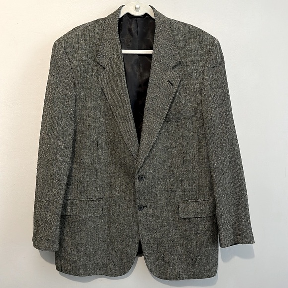 Mens Tweed 100% PURE SILK Blazer/Suit Jacket Size 44R Gray/Black Career Business